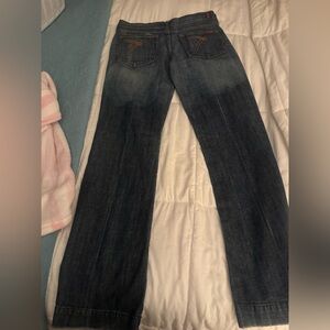 7 For All Mankind Dark Blue Flare Jeans with Black & White Patch